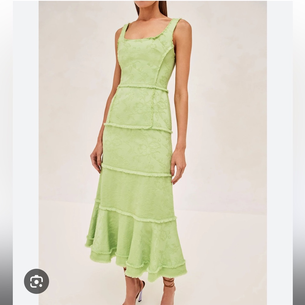Alexis Green Midi Skirt with Tiered Ruffles